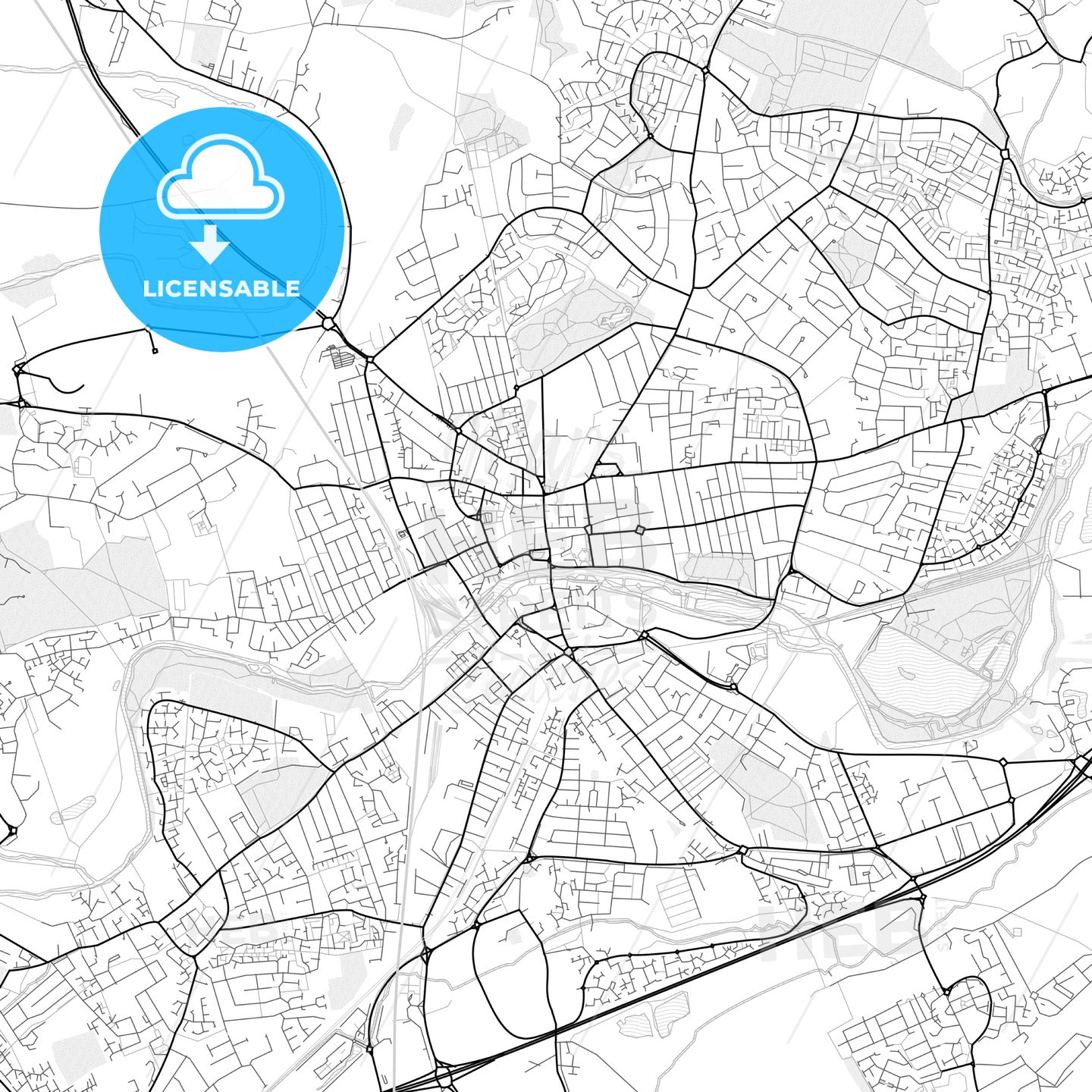 Vector PDF map of Bedford, England