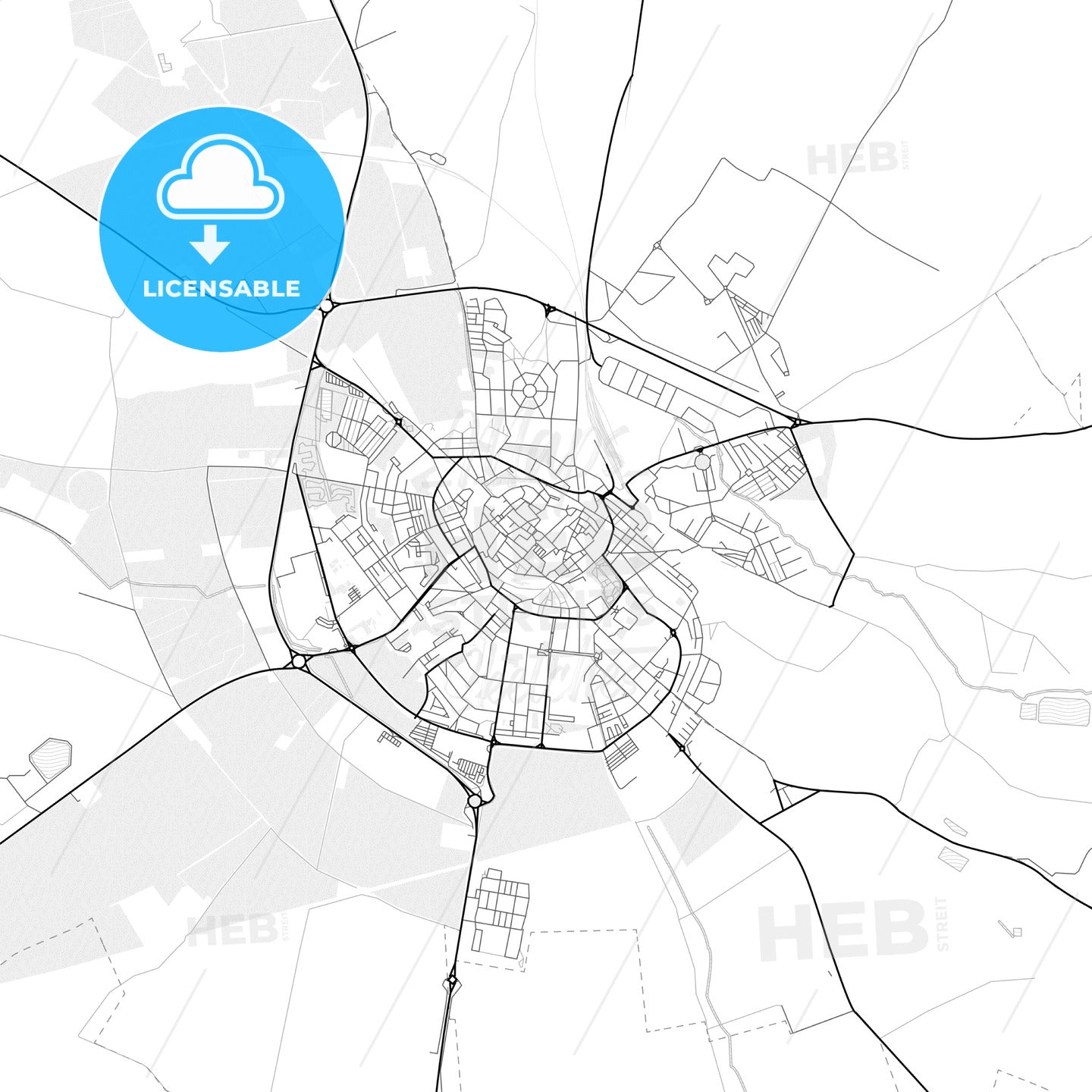 Vector PDF map of Beja, Portugal