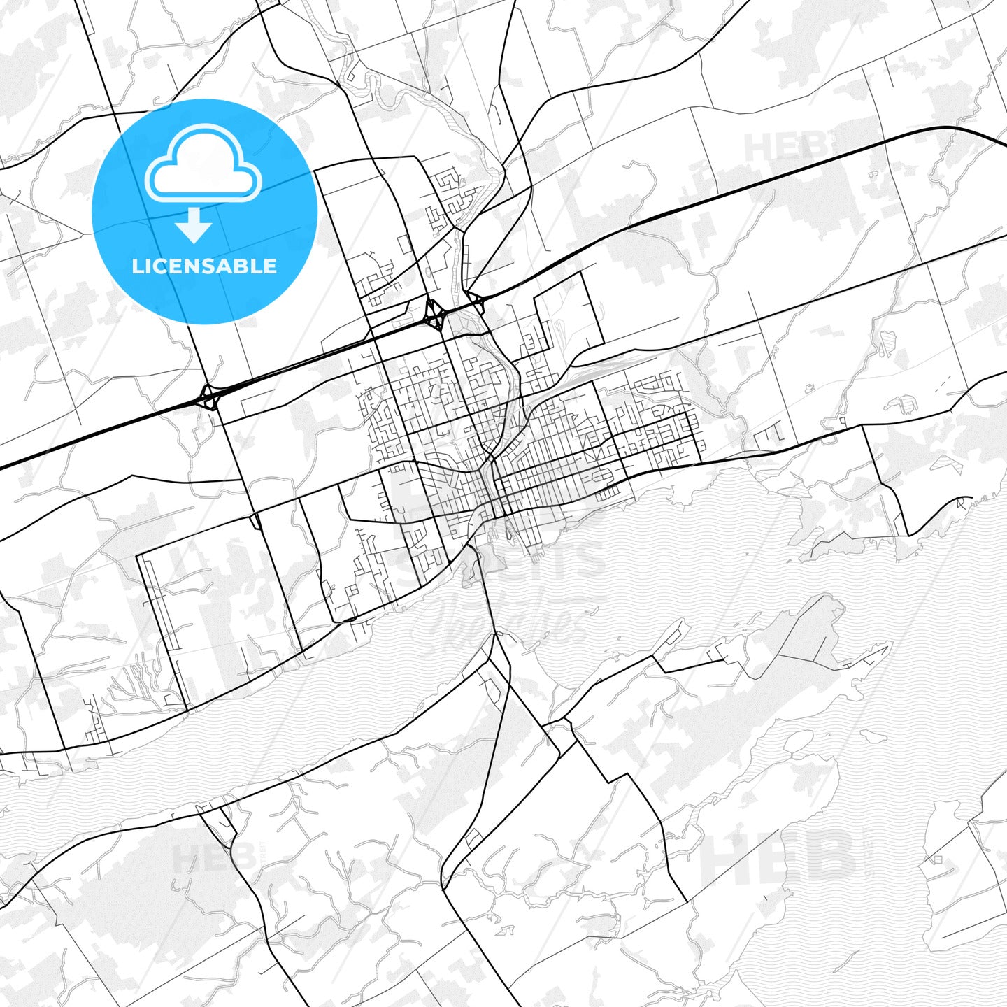 Vector PDF map of Belleville, Canada