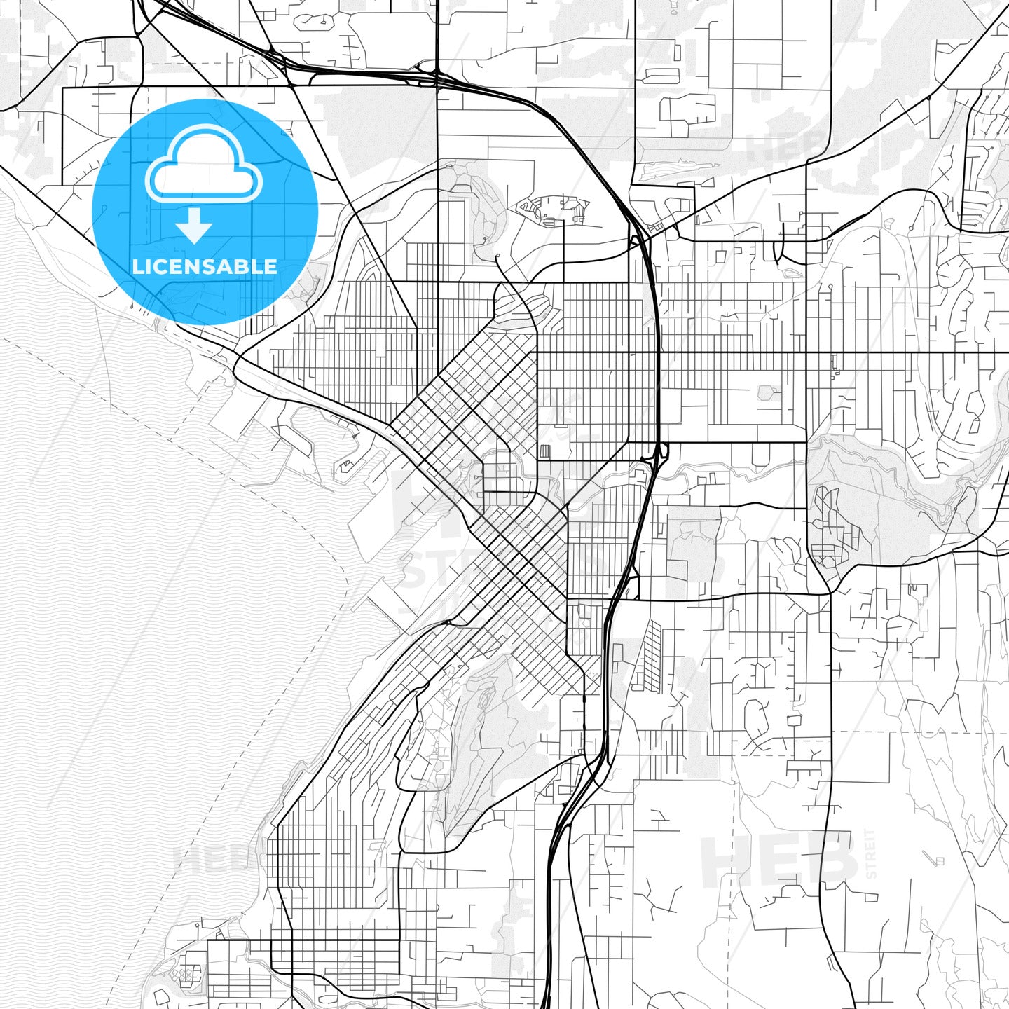 Vector PDF map of Bellingham, Washington, United States - HEBSTREITS