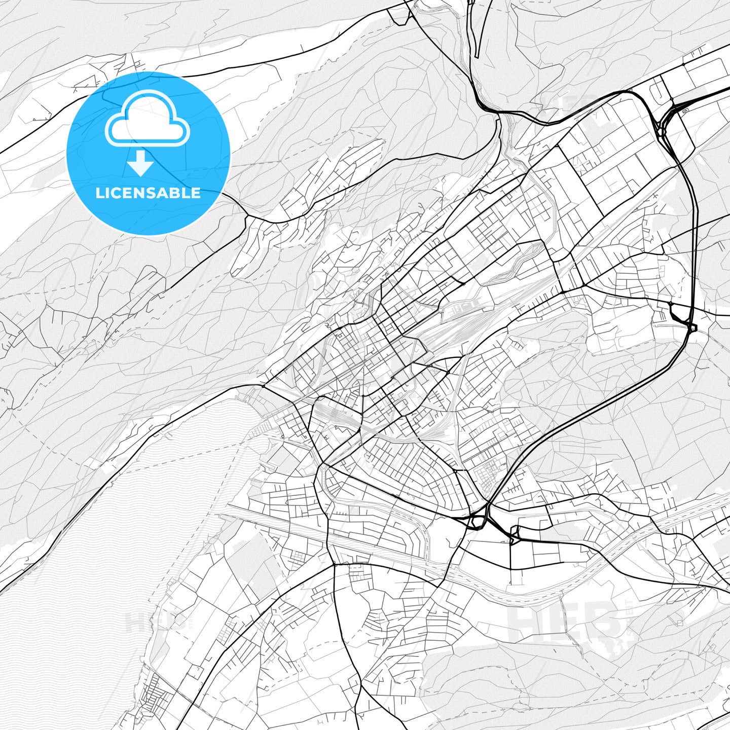 Vector PDF map of Biel/Bienne, Switzerland