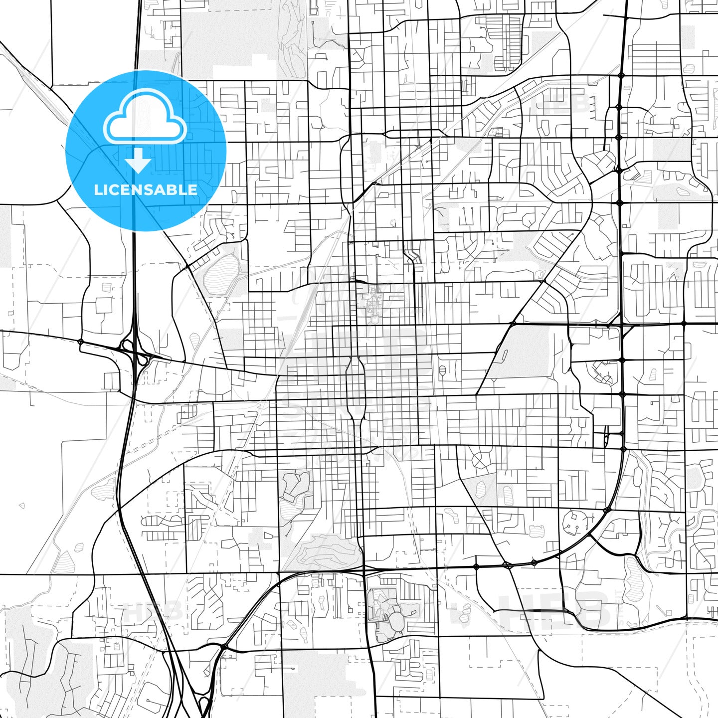 Vector PDF map of Bloomington, Illinois, United States