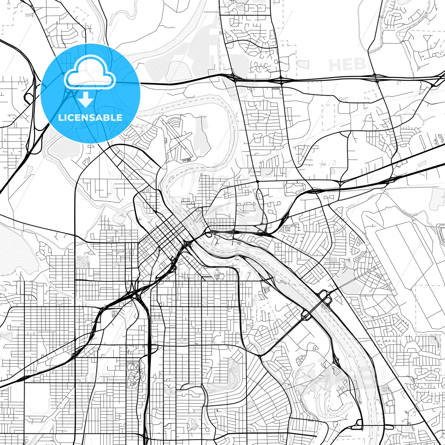 Vector PDF map of Bossier City, Louisiana, United States