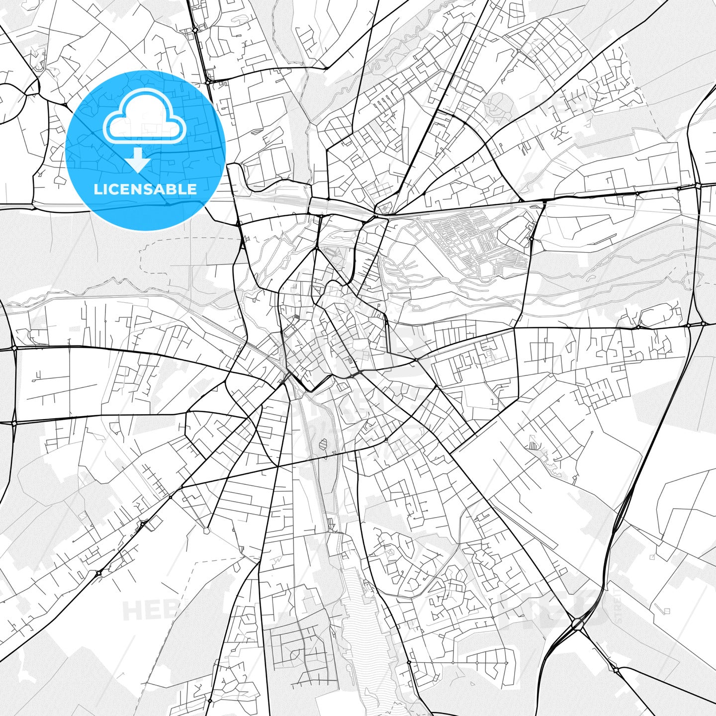 Vector PDF map of Bourges, France