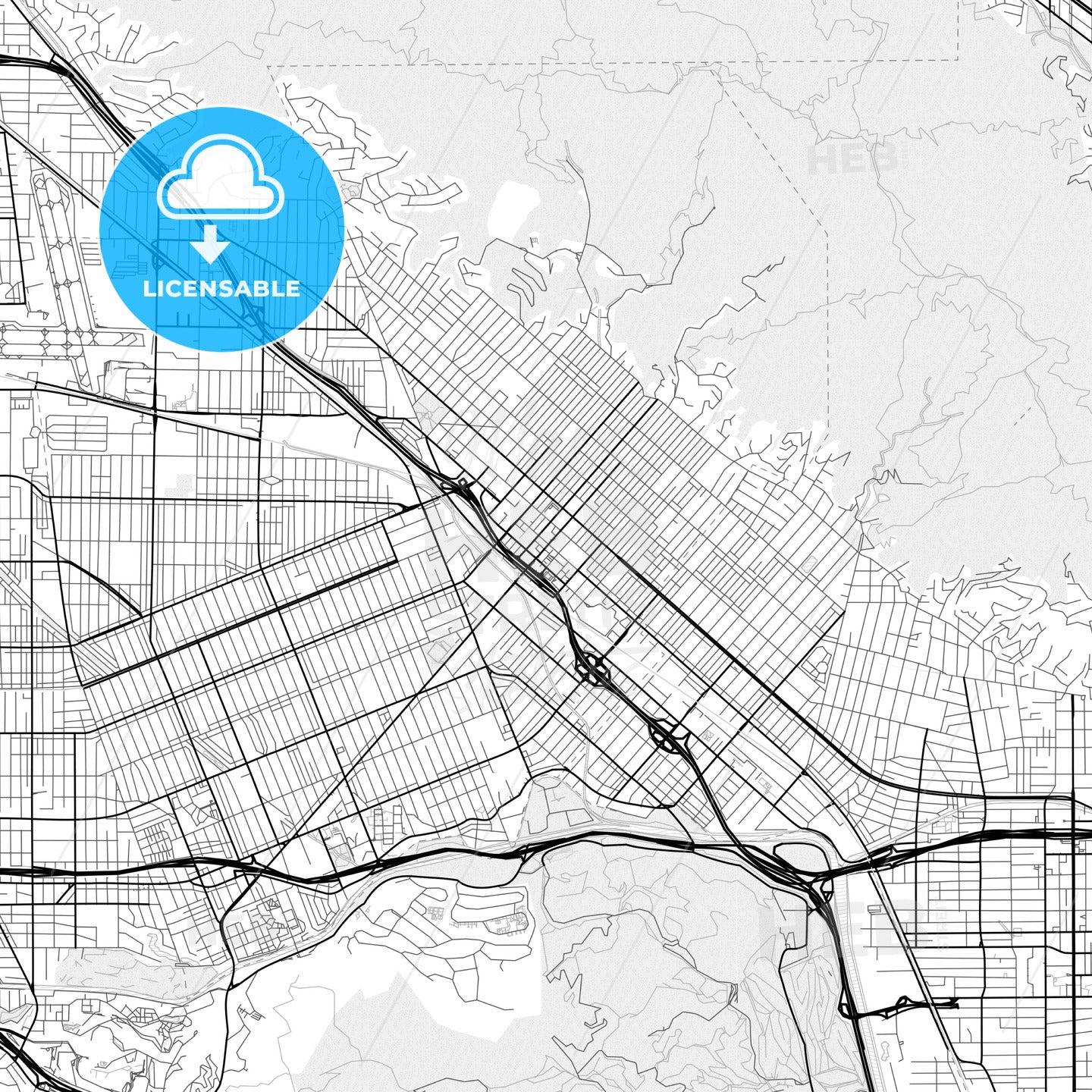 Vector PDF map of Burbank, California, United States