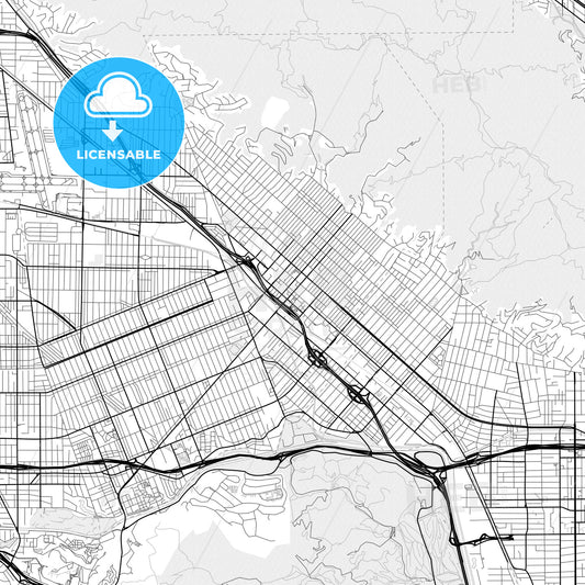 Vector PDF map of Burbank, California, United States