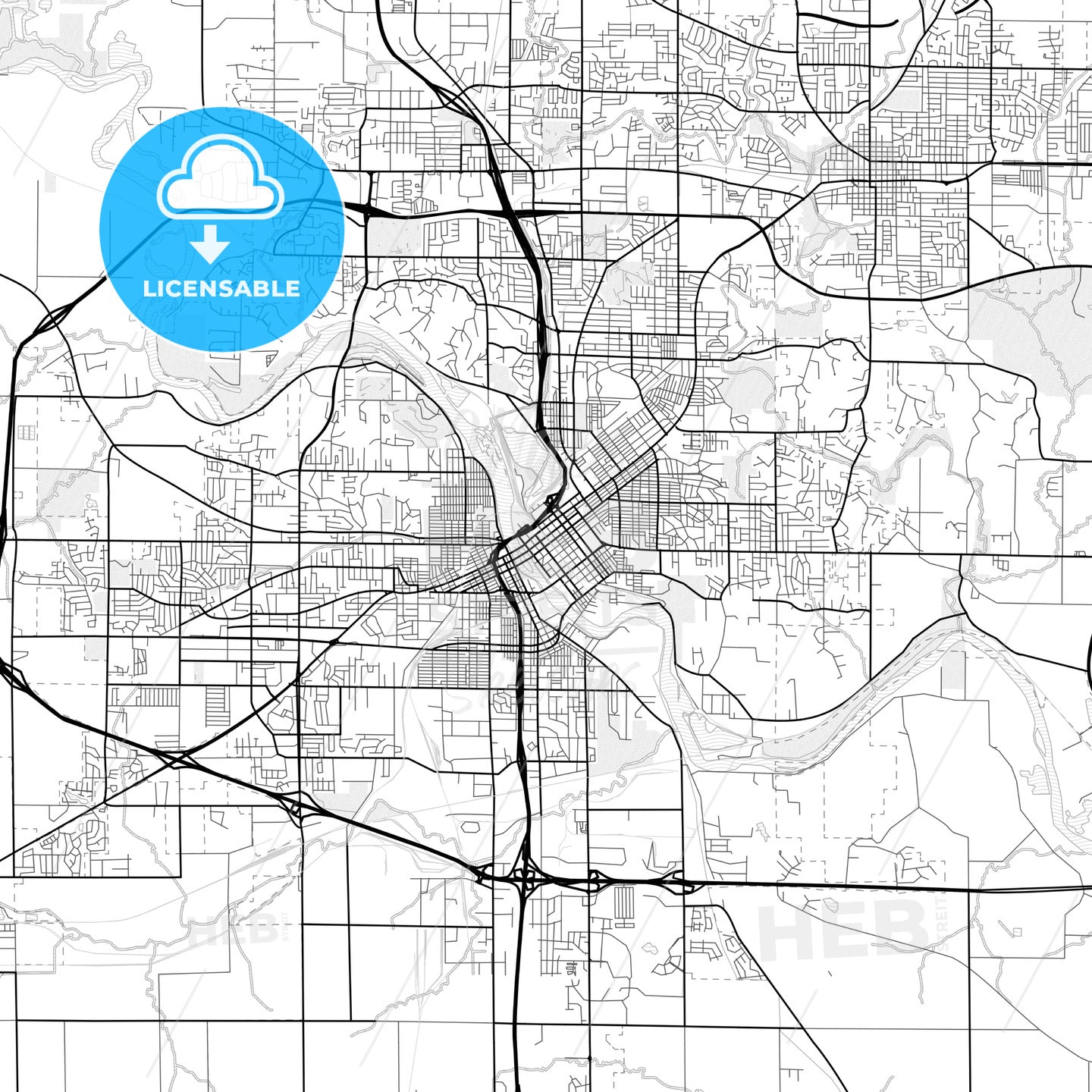 Vector PDF map of Cedar Rapids, Iowa, United States
