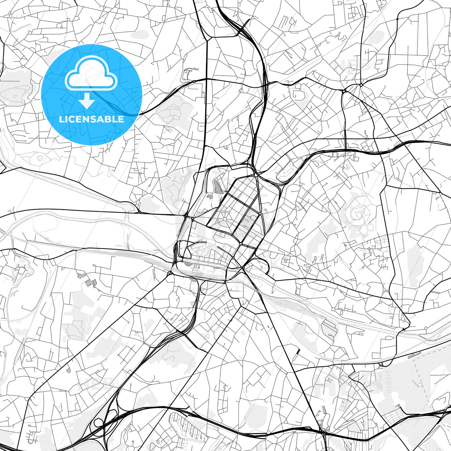 Vector PDF map of Charleroi, Belgium