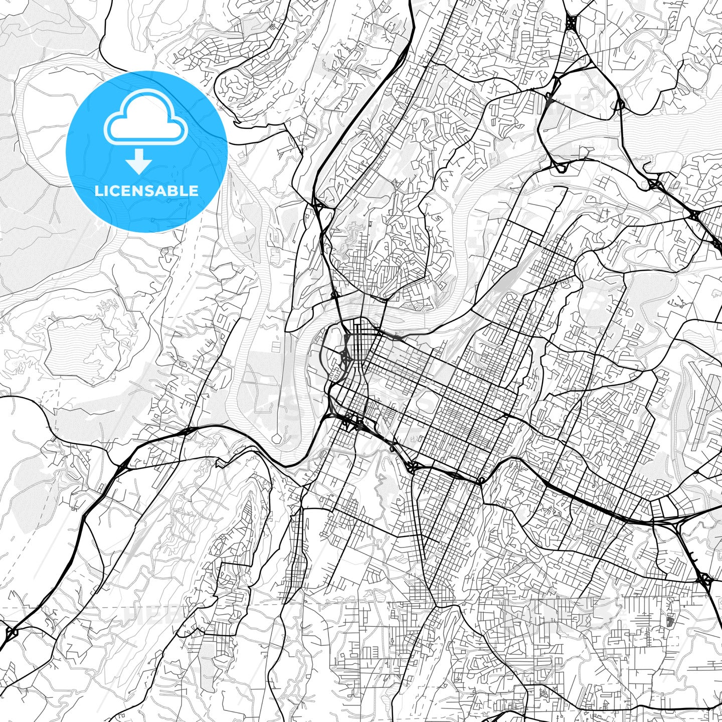 Vector PDF map of Chattanooga, Tennessee, United States