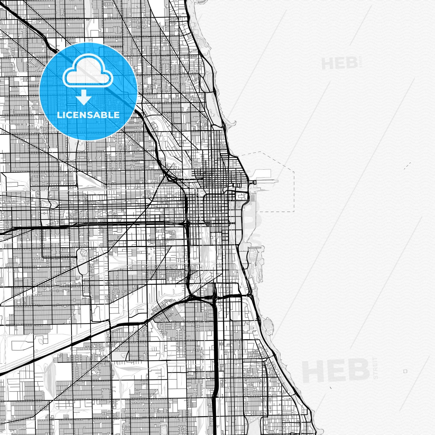 Vector PDF map of Chicago, Illinois, United States