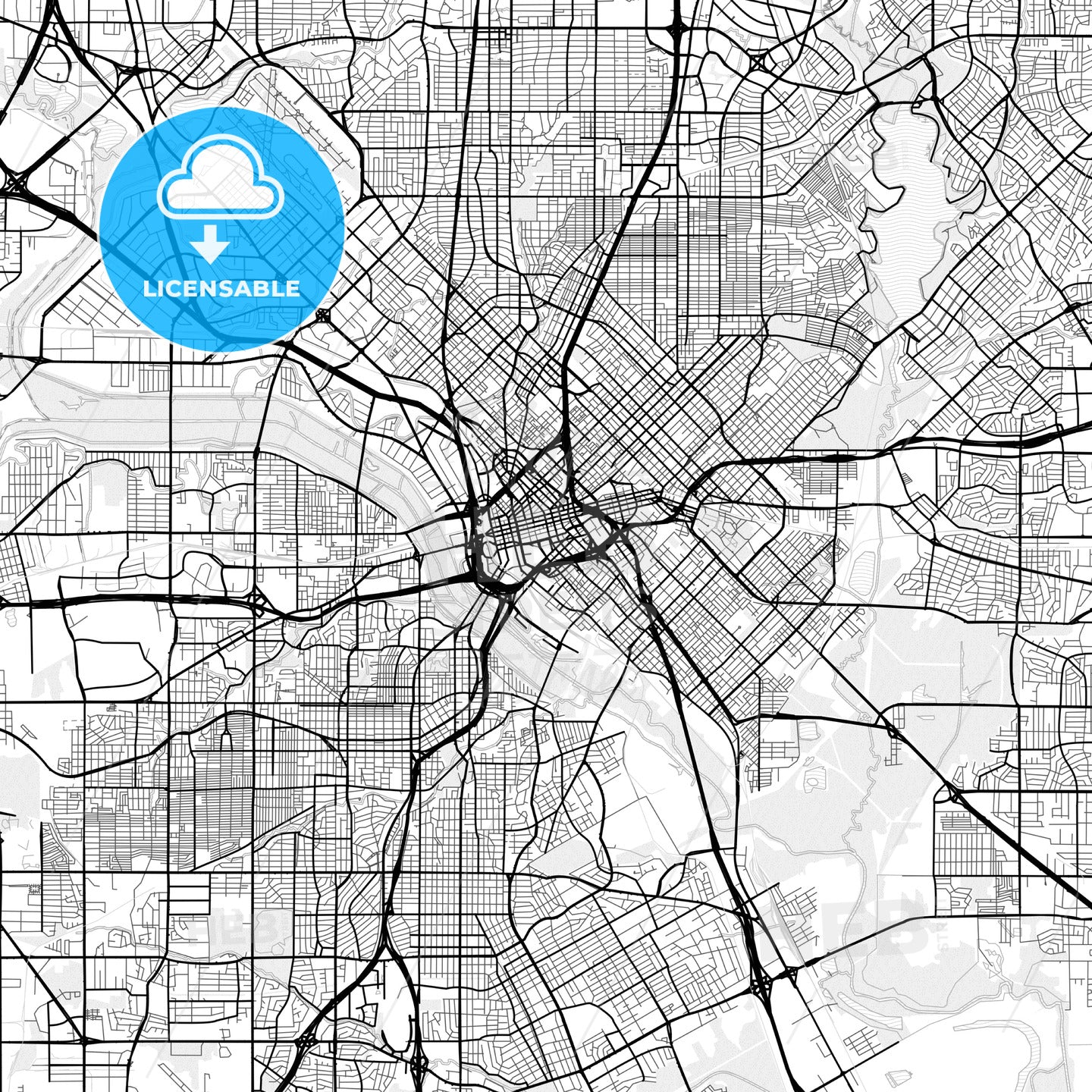 Vector PDF map of Dallas, Texas, United States