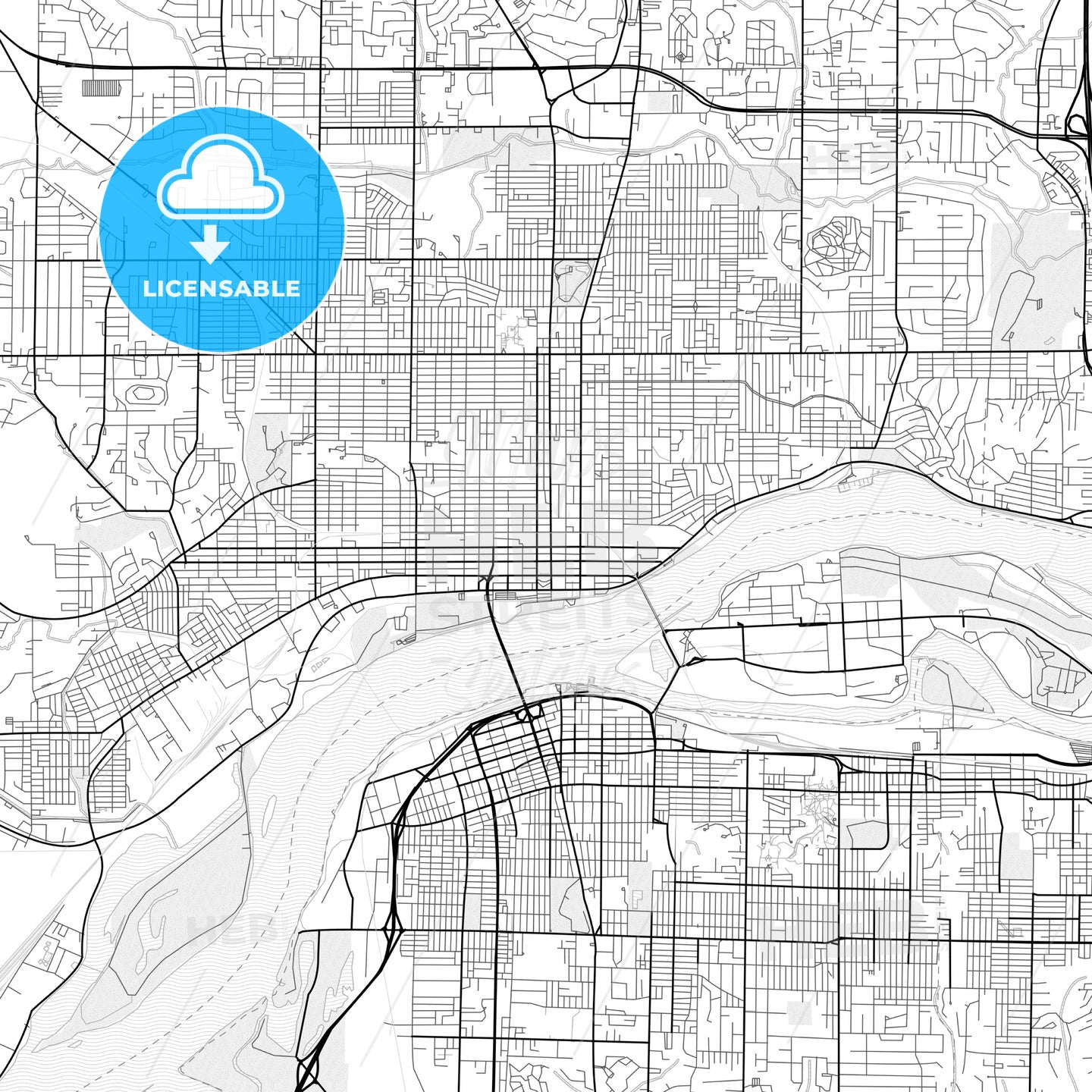 Vector PDF map of Davenport, Iowa, United States