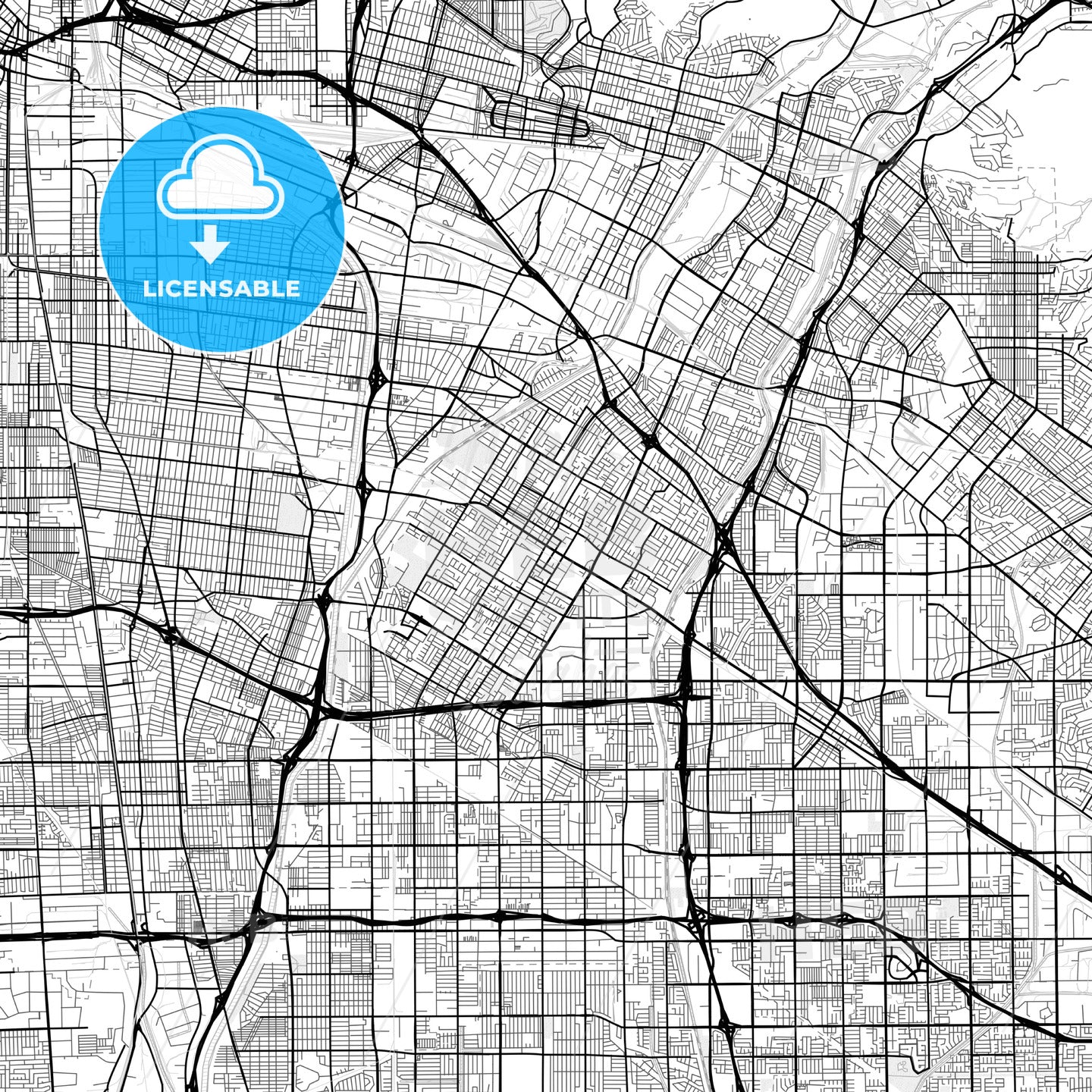 Vector PDF map of Downey, California, United States