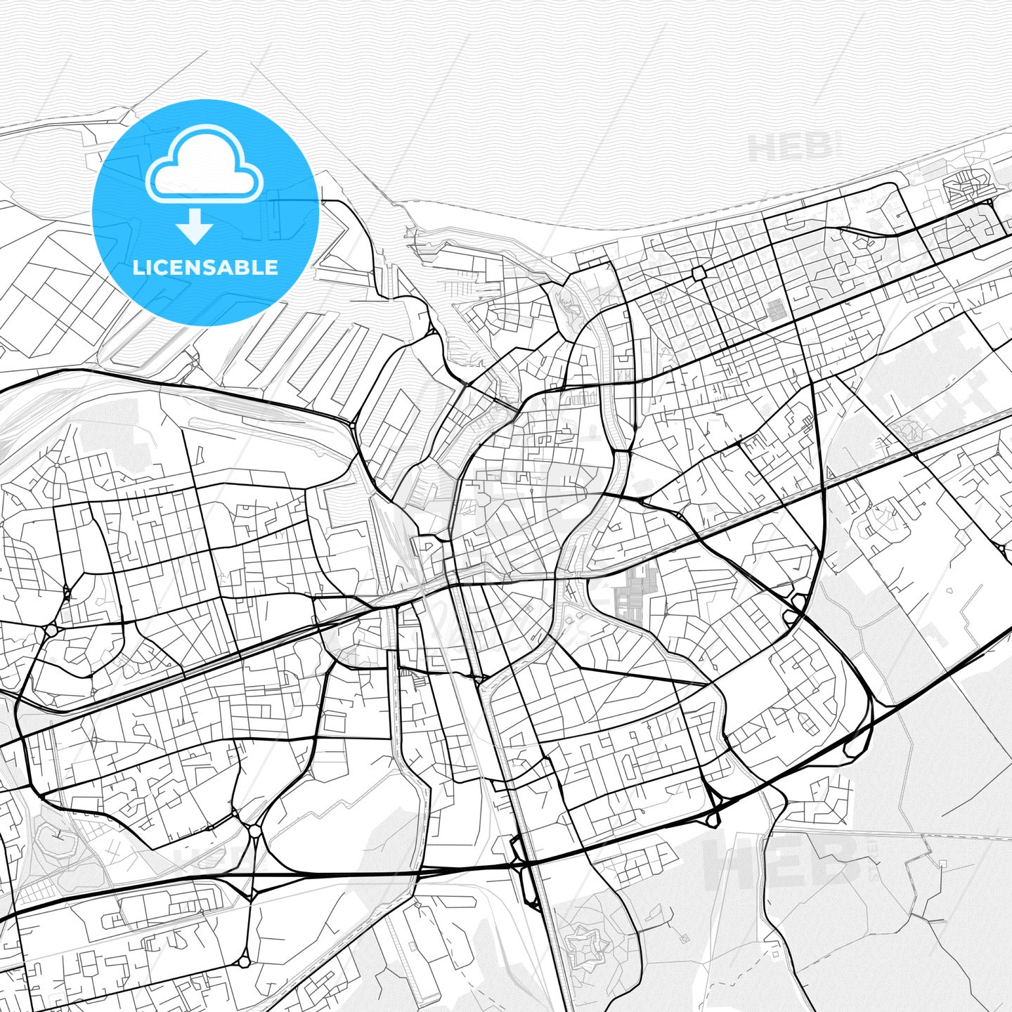 Vector PDF map of Dunkirk, France