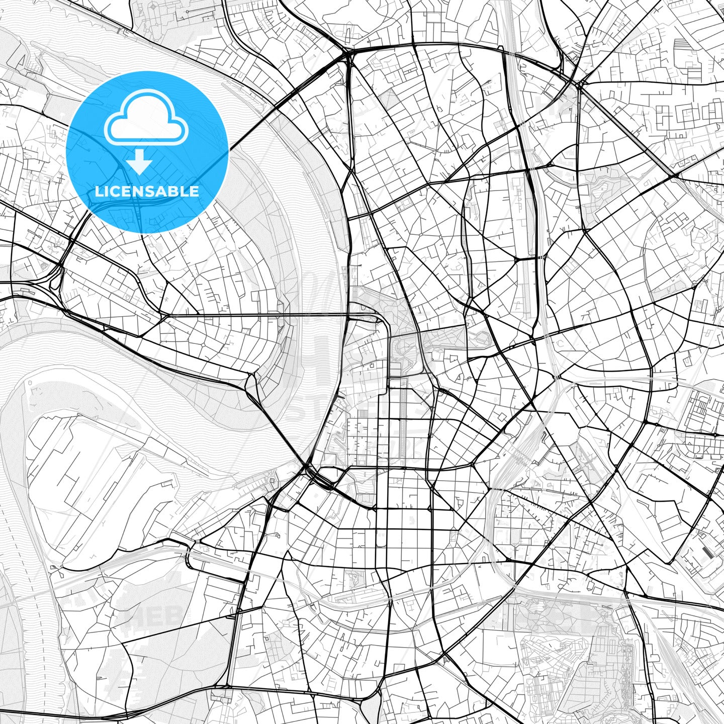 Vector PDF map of Düsseldorf, Germany