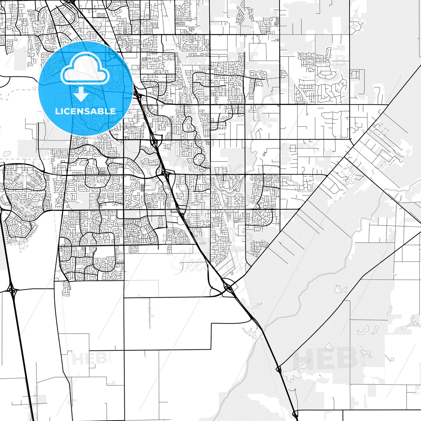 Vector PDF map of Elk Grove, California, United States