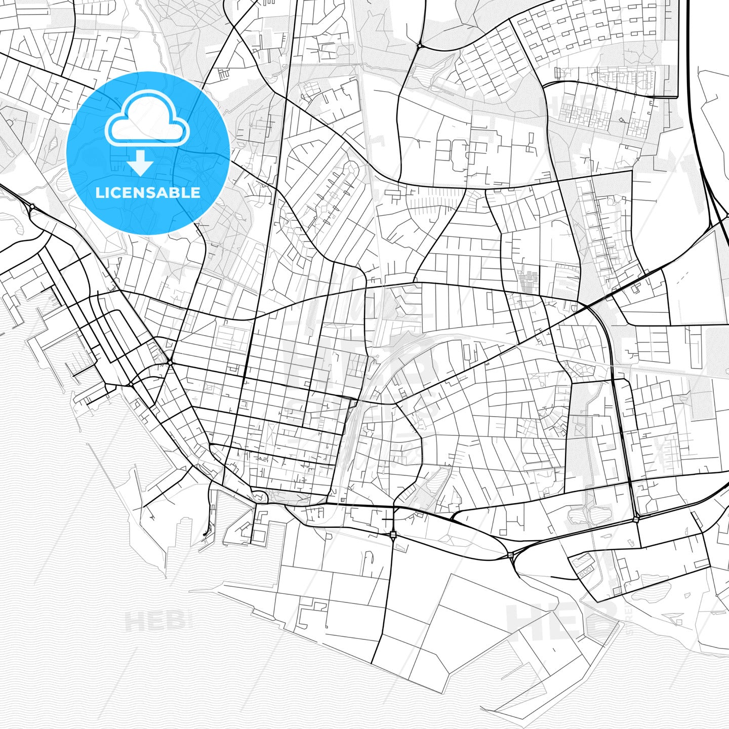 Vector PDF map of Esbjerg, Denmark - HEBSTREITS