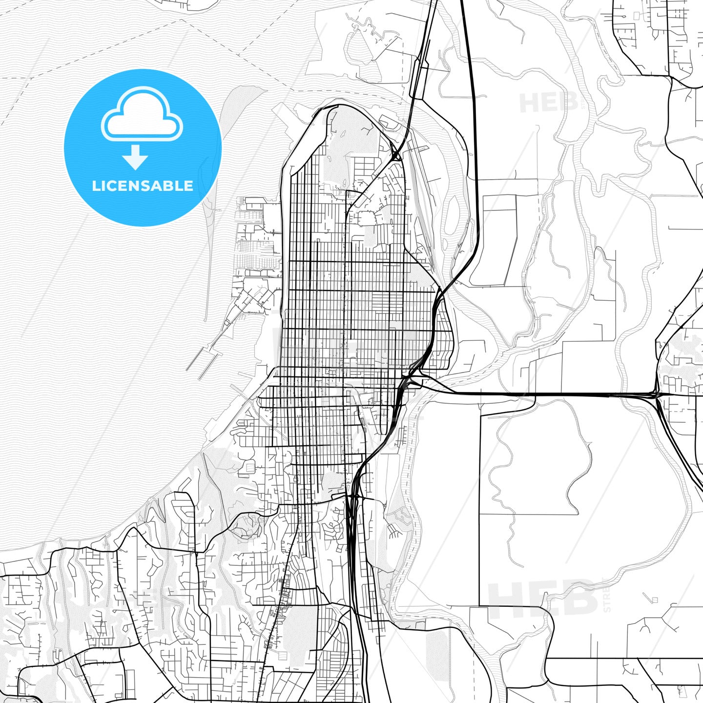 Vector PDF map of Everett, Washington, United States