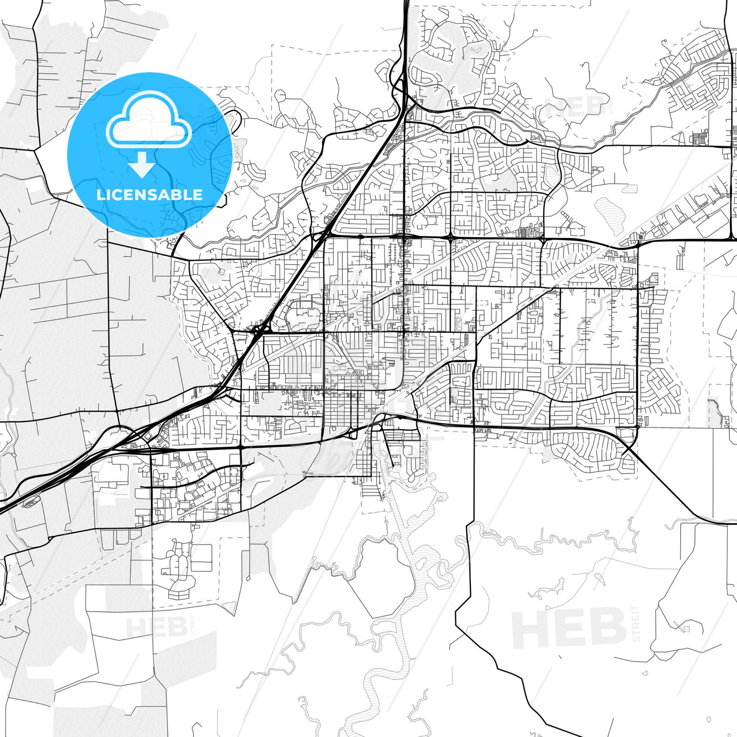 Vector PDF map of Fairfield, California, United States