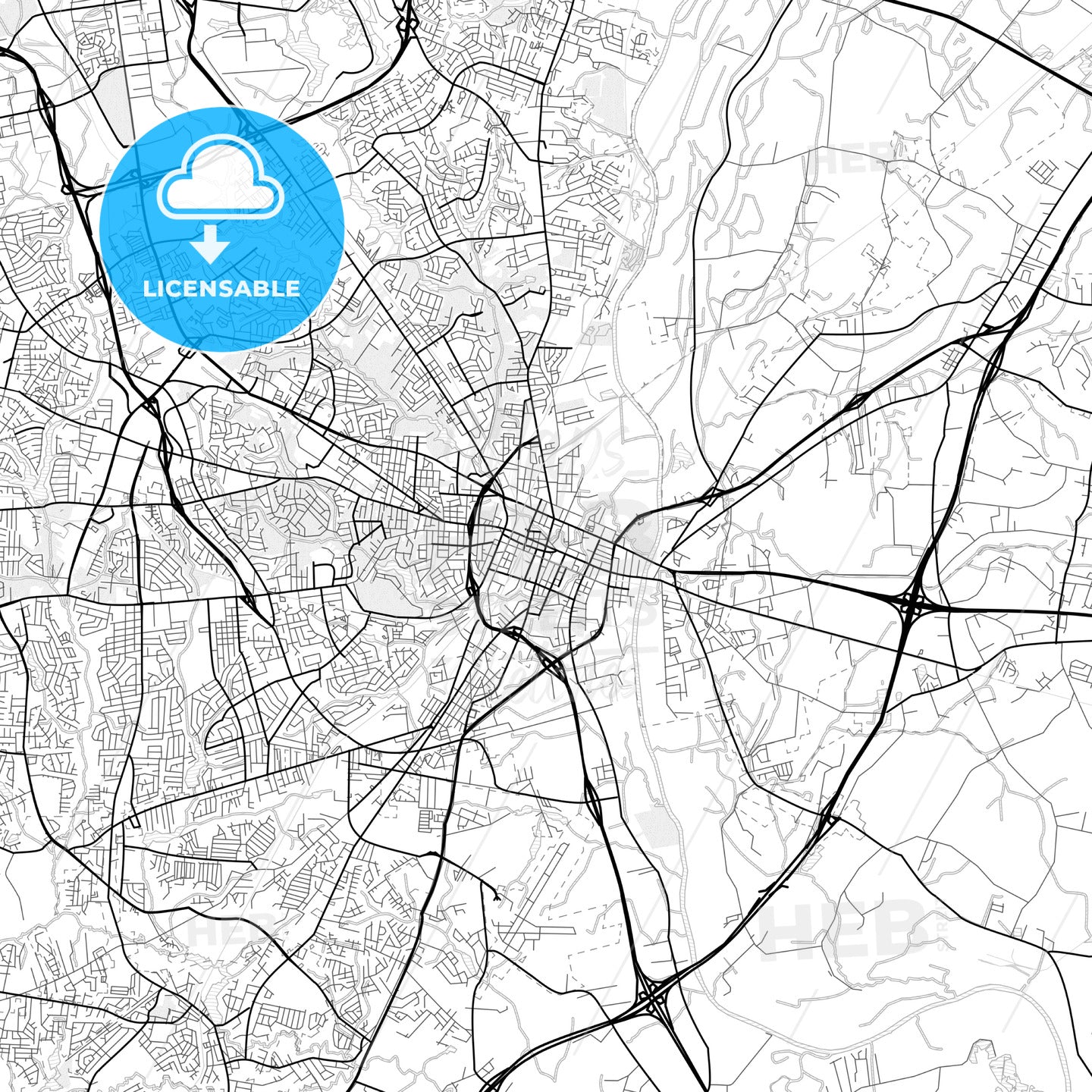 Vector PDF map of Fayetteville, North Carolina, United States