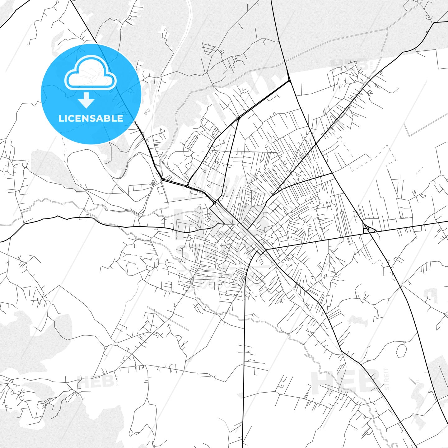 Vector PDF map of Ferizaj / Uroševac, Kosovo - HEBSTREITS