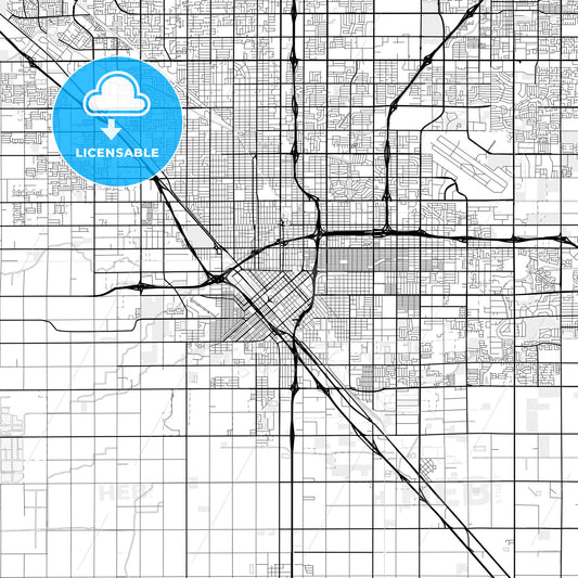 Vector PDF map of Fresno, California, United States