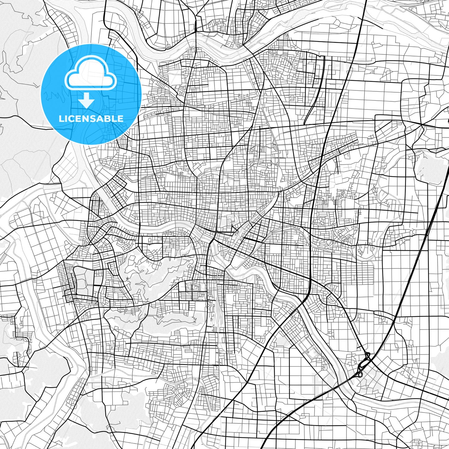 Vector PDF map of Fukui, Japan