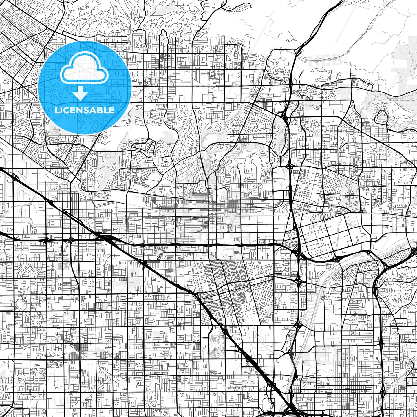 Vector PDF map of Fullerton, California, United States