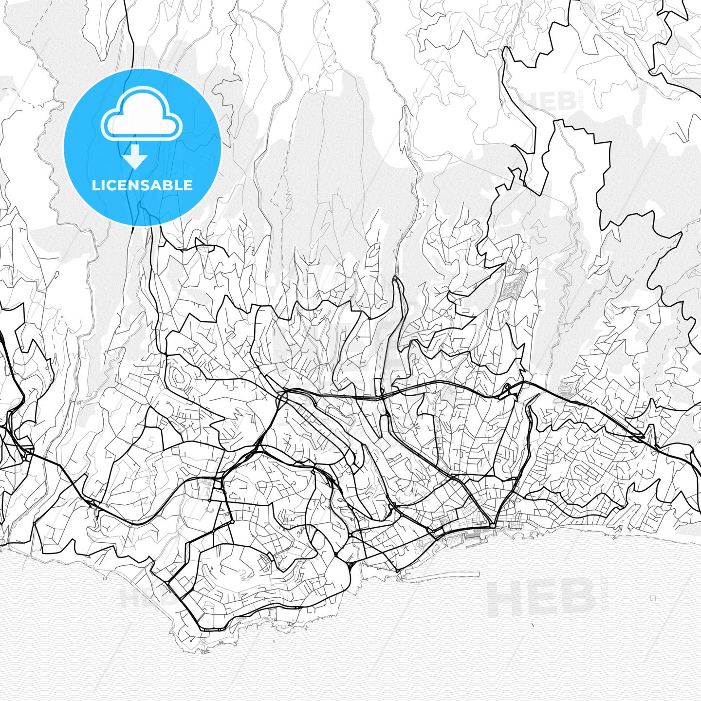 Vector PDF map of Funchal, Portugal