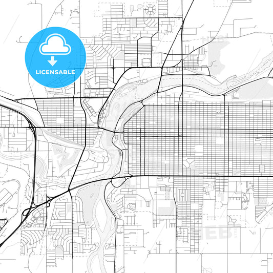 Vector PDF map of Great Falls, Montana, United States