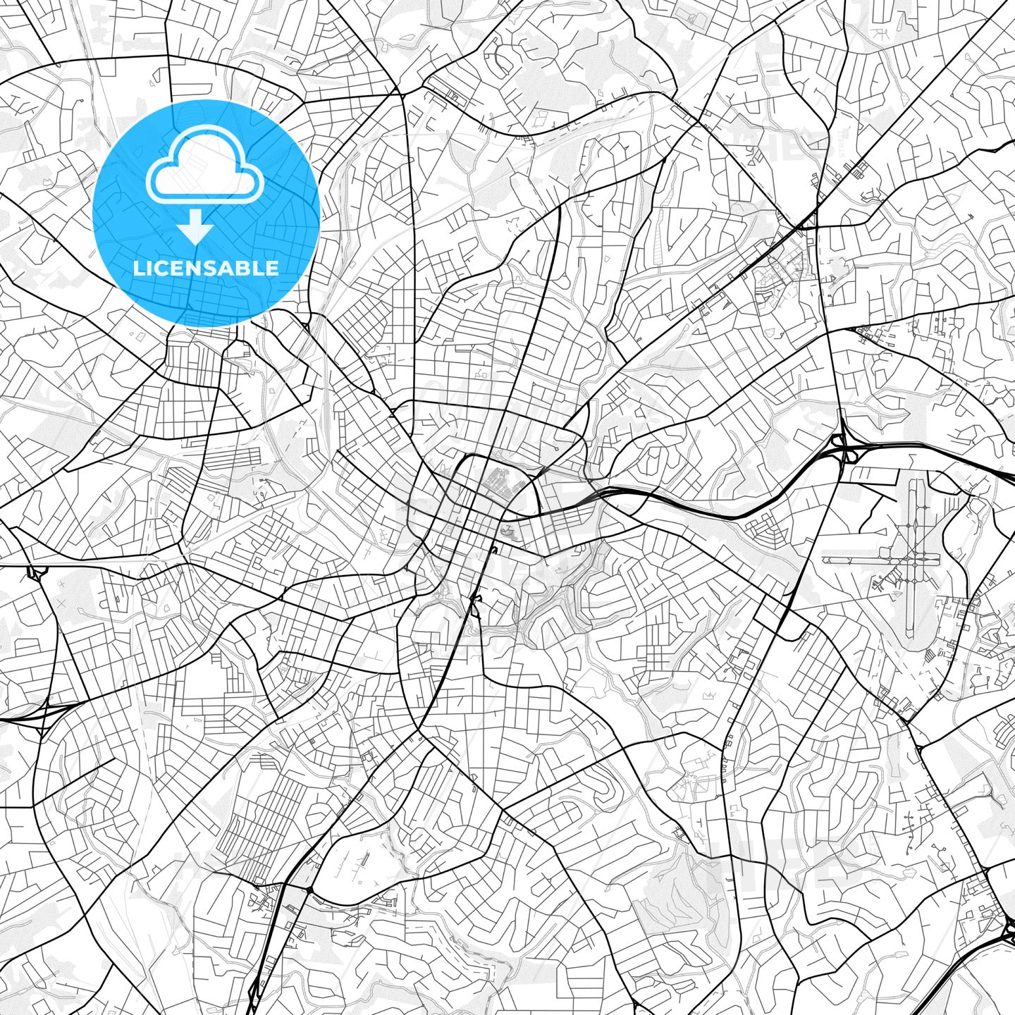 Vector PDF map of Greenville, South Carolina, United States