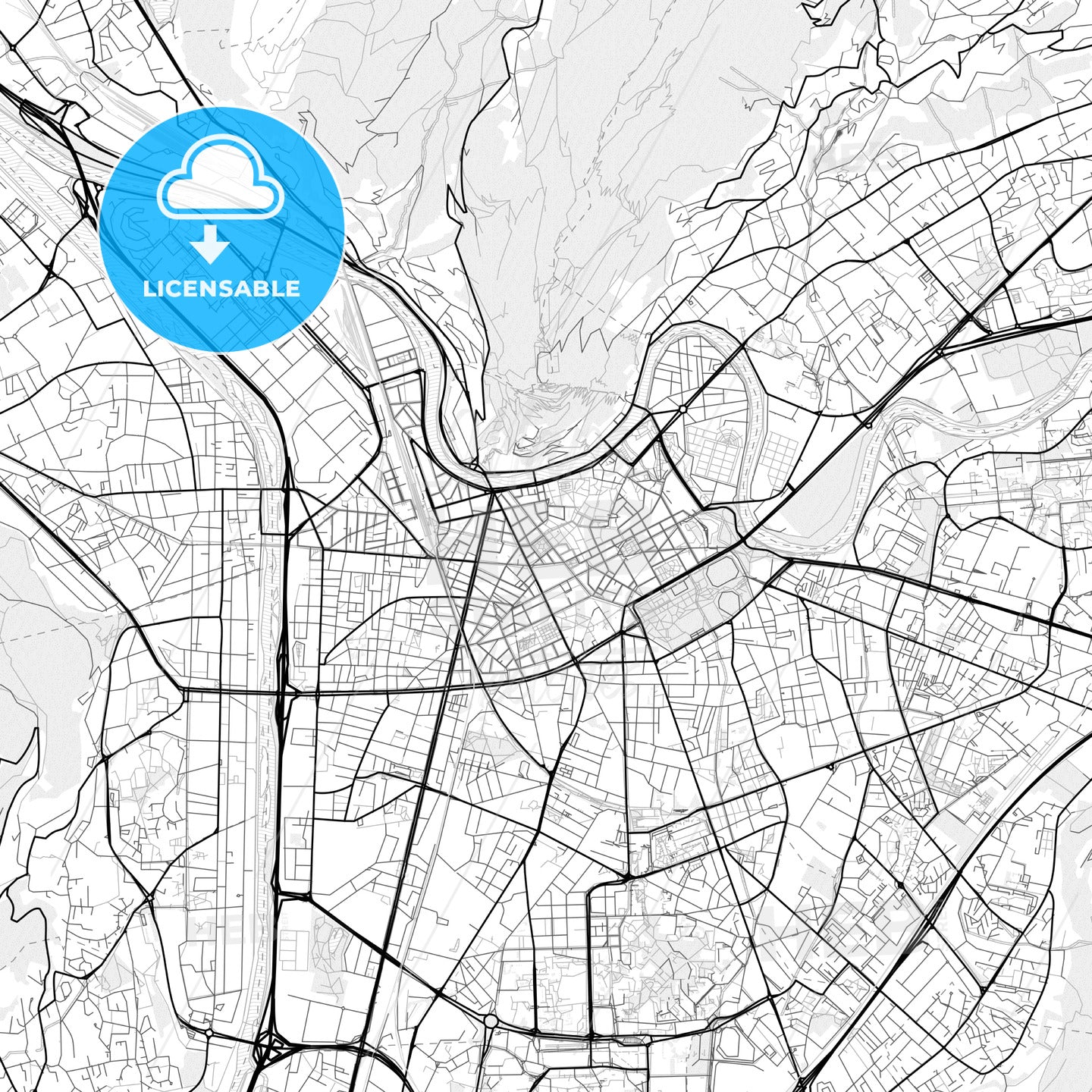 Vector PDF map of Grenoble, France - HEBSTREITS