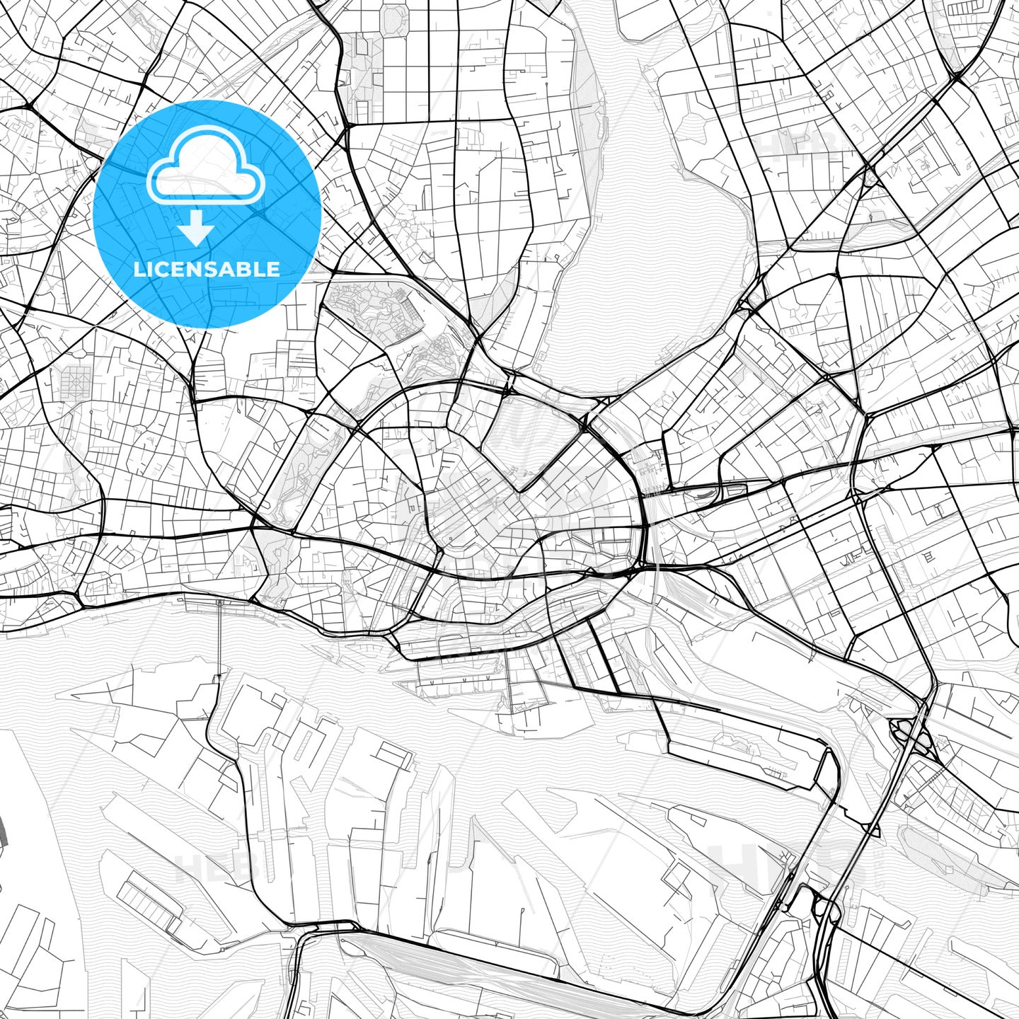 Vector PDF map of Hamburg, Germany