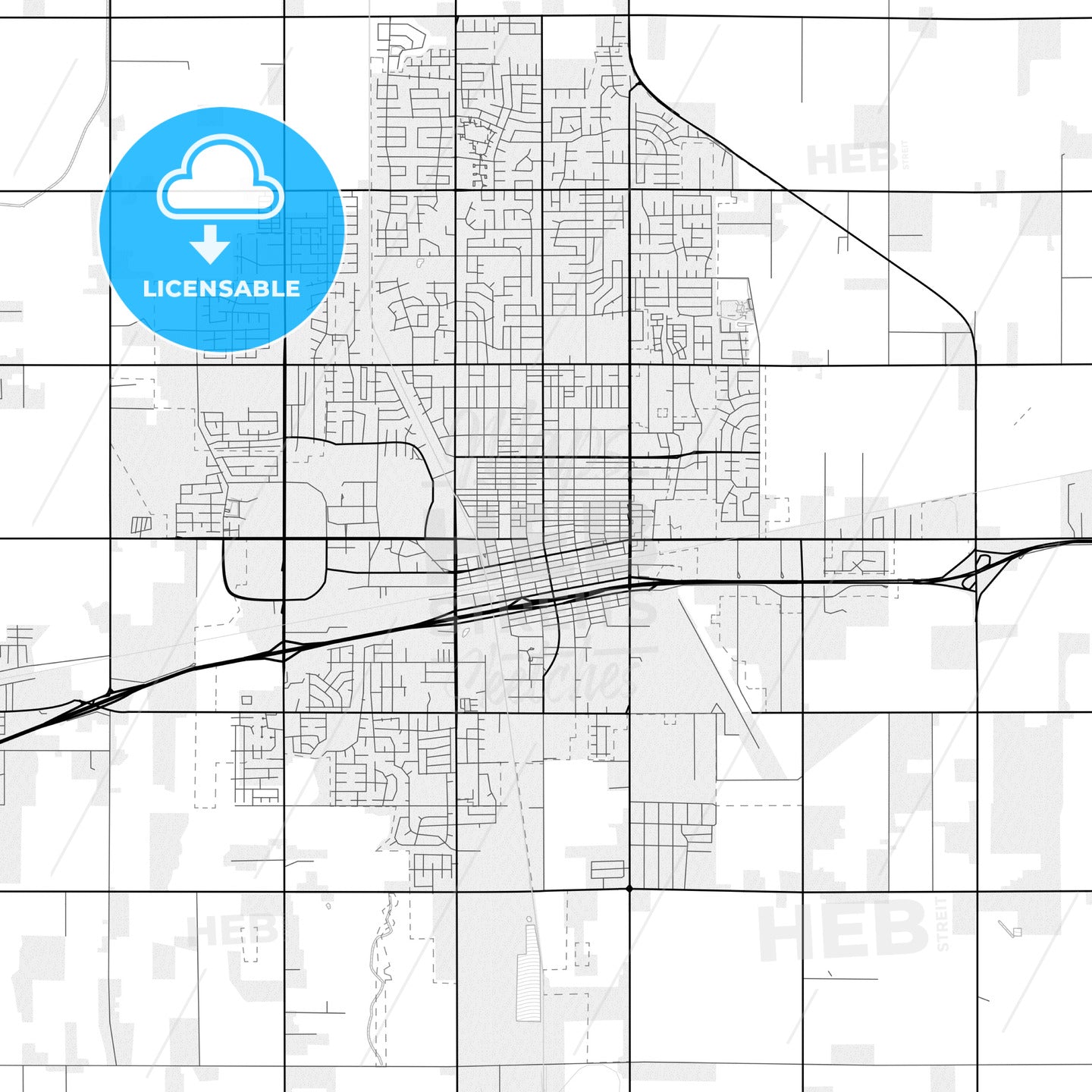 Vector PDF map of Hanford, California, United States