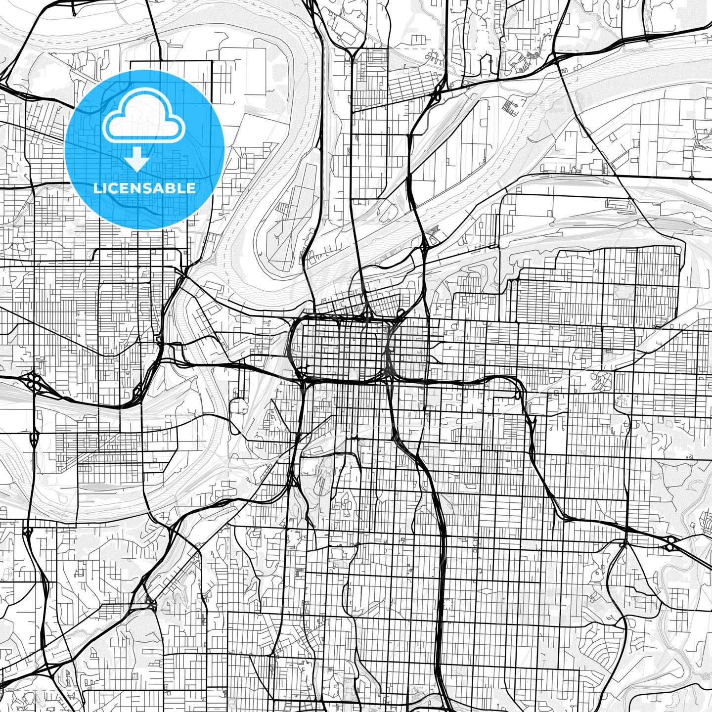 Vector PDF map of Kansas City, Missouri, United States