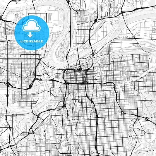 Vector PDF map of Kansas City, Missouri, United States