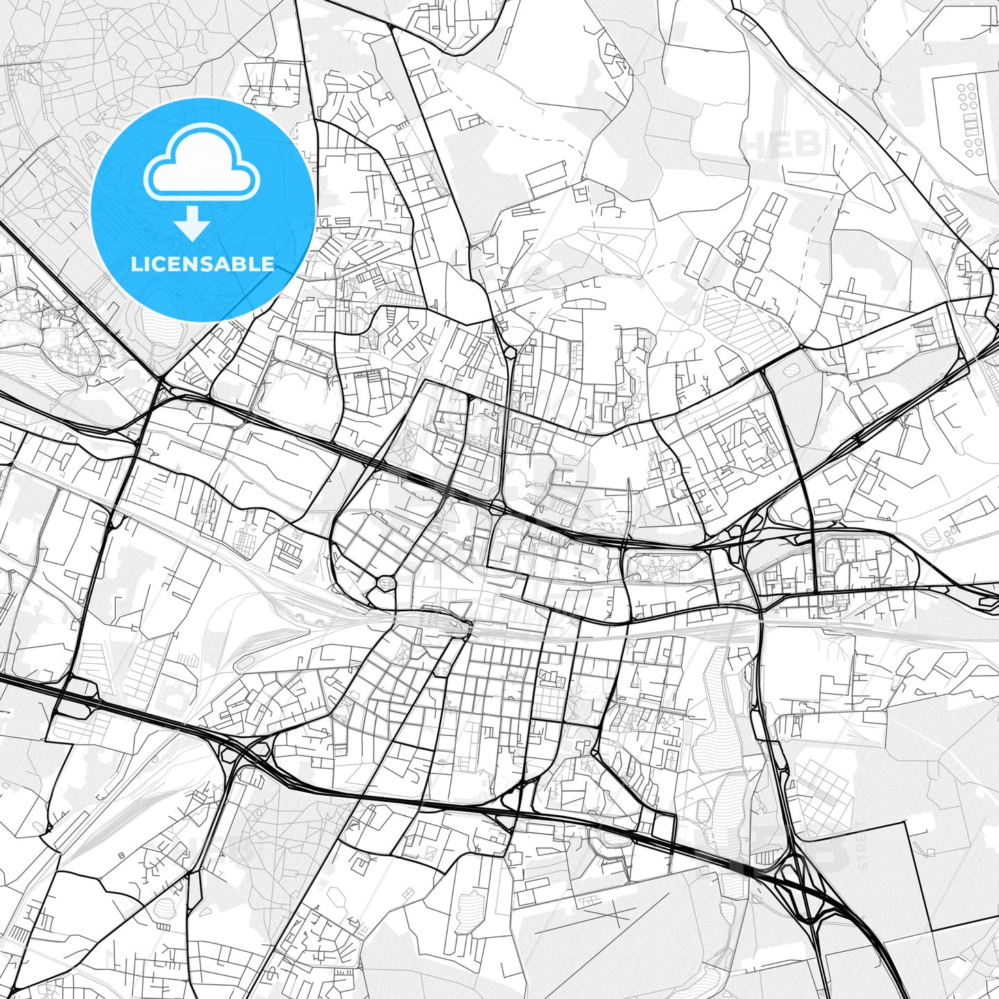 Vector PDF map of Katowice, Poland