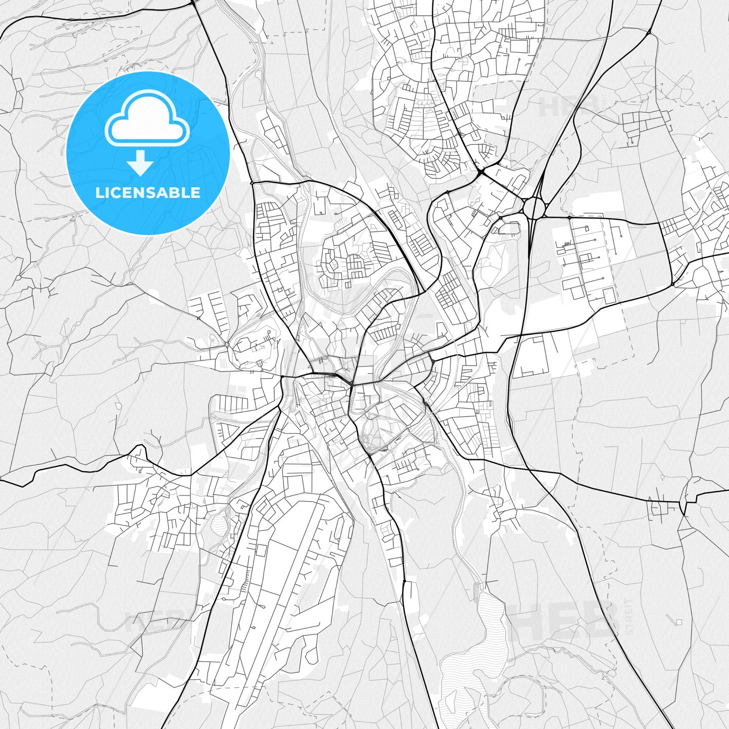 Vector PDF map of Kaufbeuren, Germany - HEBSTREITS