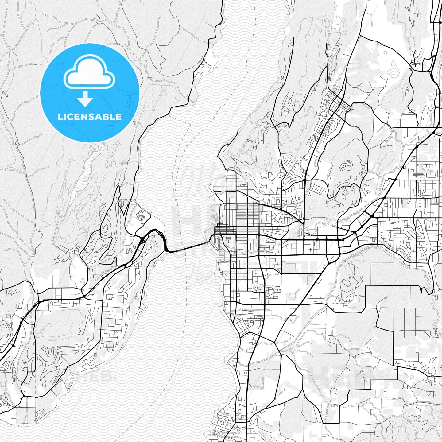 Vector PDF map of Kelowna, Canada
