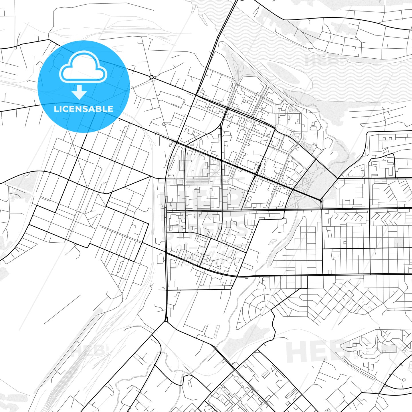 Vector PDF map of Kemerovo, Russia
