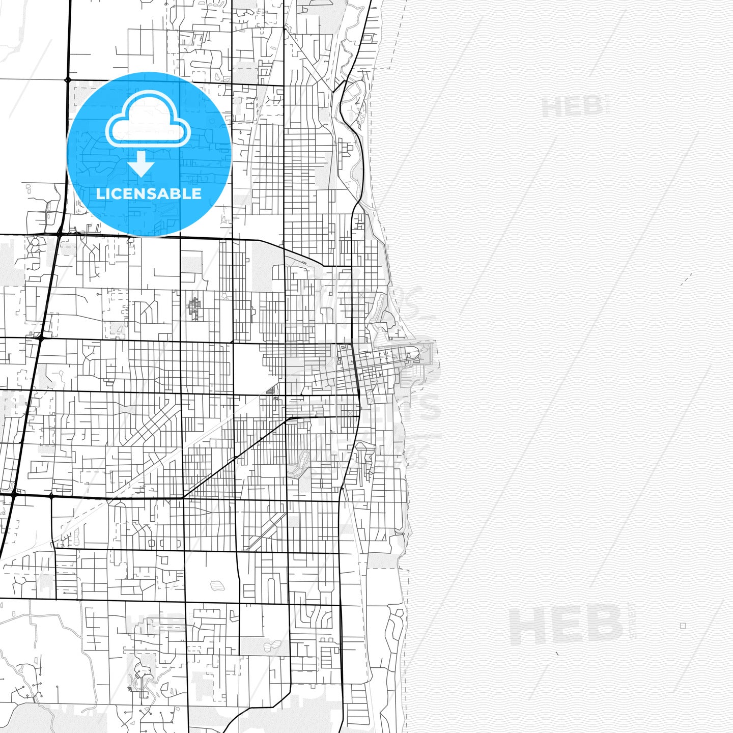 Vector PDF map of Kenosha, Wisconsin, United States