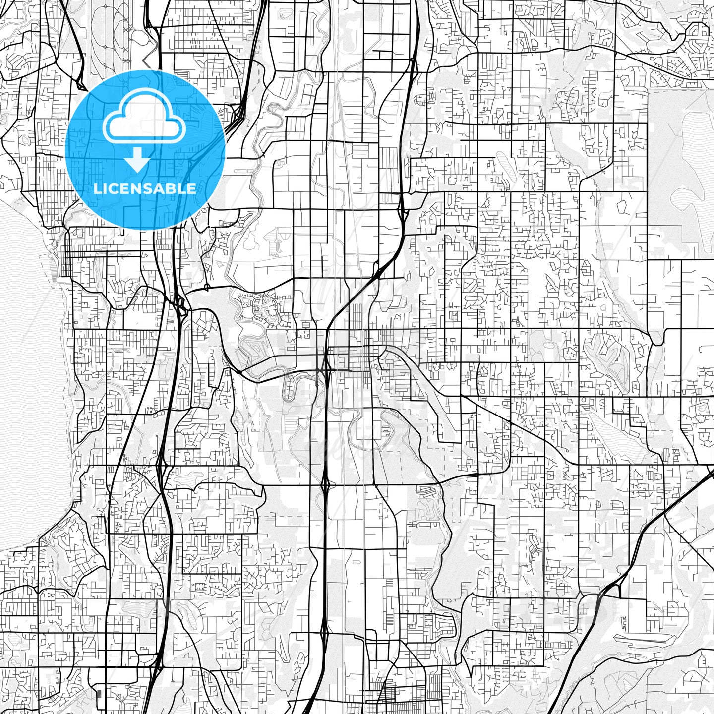 Vector PDF map of Kent, Washington, United States