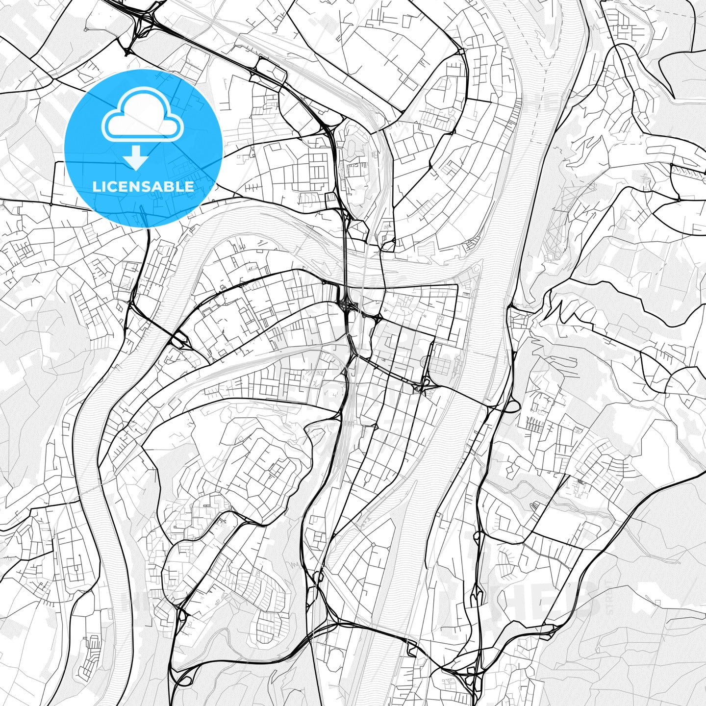 Vector PDF map of Koblenz, Germany