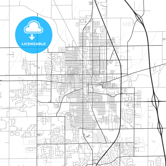 Vector PDF map of Kokomo, Indiana, United States