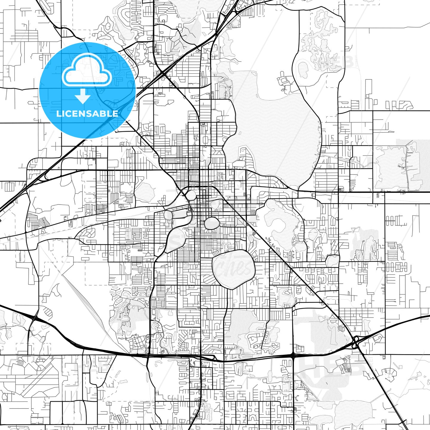 Vector PDF map of Lakeland, Florida, United States