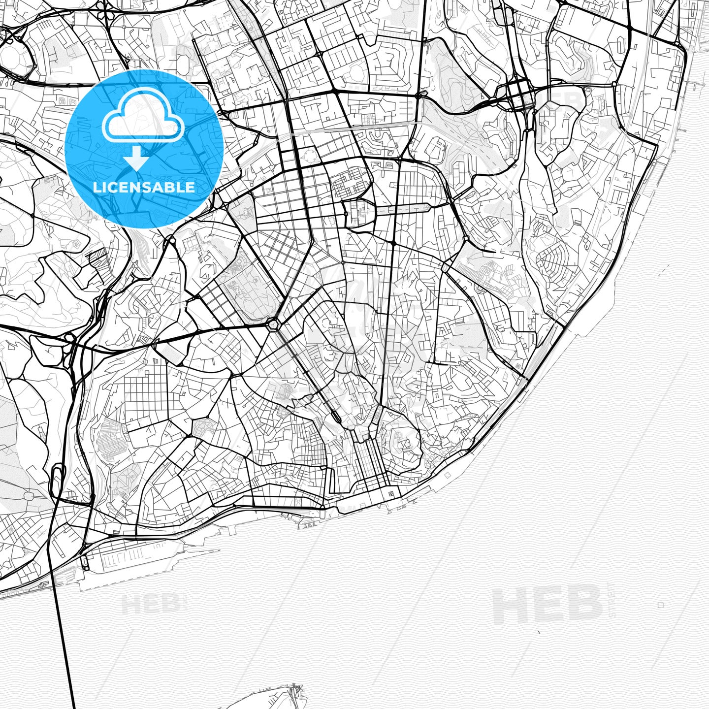 Vector PDF map of Lisbon, Portugal