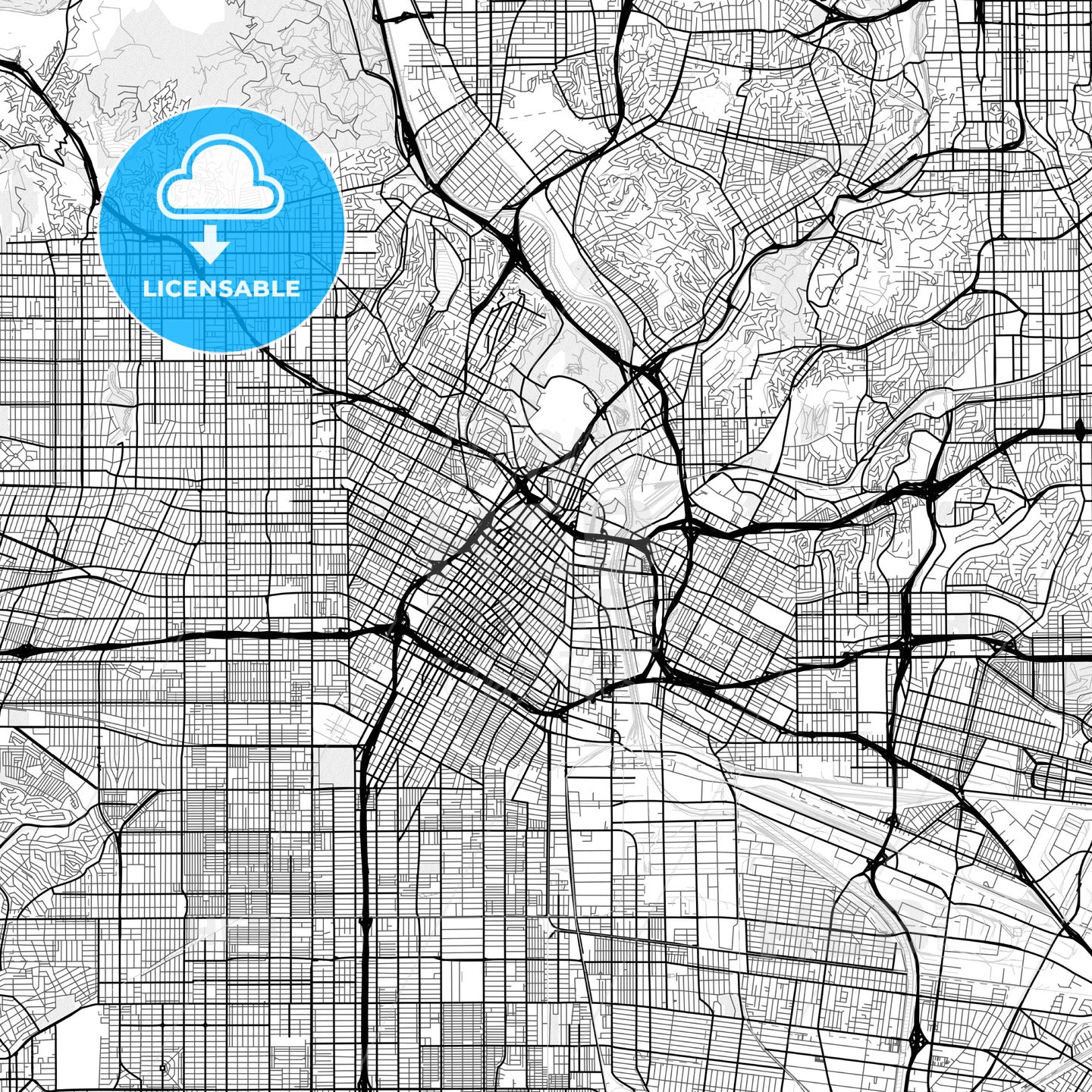 Vector PDF map of Los Angeles, California, United States