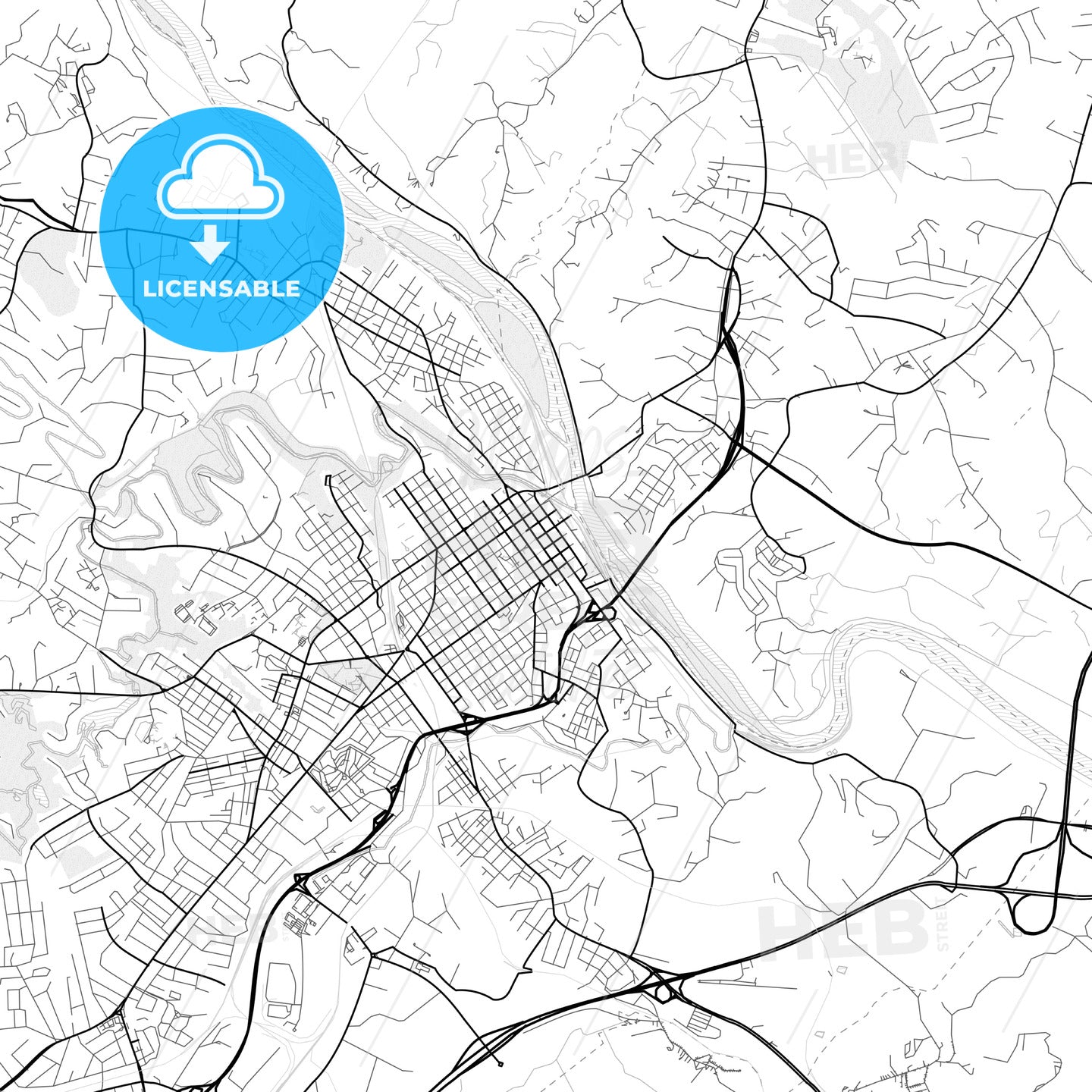 Vector PDF map of Lynchburg, Virginia, United States