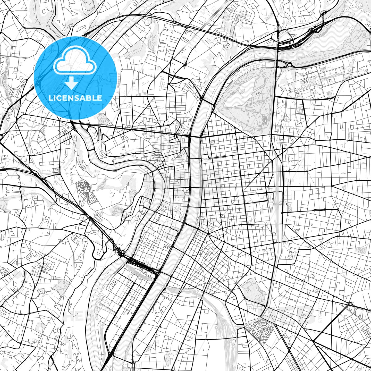 Vector PDF map of Lyon, France