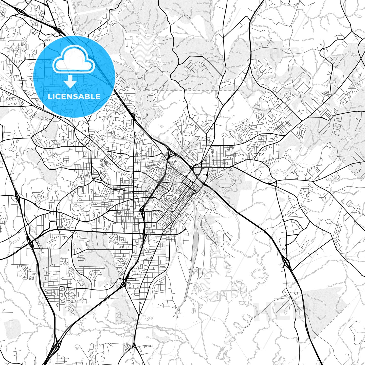 Vector PDF map of Macon, Georgia, United States